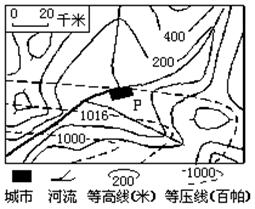 读我国东南沿海某地示意图,回答下列小题。小题1:P城目前天气特征及其成因是①暖锋②冷锋③晴朗④阴雨A.①③B.①④C.②③D.②④小题2:如果P是重工业城市,工 读我国东南沿海某地示意图,回答下列小题。小题1:P城目前天气特征及其成因是①暖锋②冷锋③晴朗④阴雨A.①③B.①④C.②③D.②④小题2:如果P是重工业城市,工