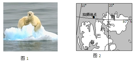 图1为某科考队于当地时间2010年2月28日10时30分在斯瓦尔巴群岛考察时拍摄的照片,图2为拍摄地点位置图。读图回答1~2题。小题1:图1景观可能反映A.全球 图1为某科考队于当地时间2010年2月28日10时30分在斯瓦尔巴群岛考察时拍摄的照片,图2为拍摄地点位置图。读图回答1~2题。小题1:图1景观可能反映A.全球