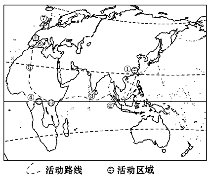 深圳市南山区某中学社团在暑期进行网上模拟联合国亚欧非考察活动。下图表示该次考察活动区域和活动路线。读图完成下列~。(16分)比较④⑦两地气候的 深圳市南山区某中学社团在暑期进行网上模拟联合国亚欧非考察活动。下图表示该次考察活动区域和活动路线。读图完成下列~。(16分)比较④⑦两地气候的