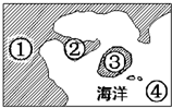 图中表示半岛的序号是A.①B.②C.③D.④