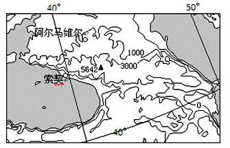 2014年冬奥会在俄罗斯索契圆满结束,这是历史上俄罗斯首次承办冬奥会。索契是俄罗斯著名度假胜地,城区在沿海地带呈狭长分布。下图为“大高加索地区地形图”。读图,回 2014年冬奥会在俄罗斯索契圆满结束,这是历史上俄罗斯首次承办冬奥会。索契是俄罗斯著名度假胜地,城区在沿海地带呈狭长分布。下图为“大高加索地区地形图”。读图,回