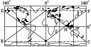 下图为世界地图,读图回答1-2题。小题1:在A地进行钻探,设法垂直钻透地球,则最有可能在A.D点 B.B、C点 C.E、F点 D.H点小题2:图中缺失地中海气候 下图为世界地图,读图回答1-2题。小题1:在A地进行钻探,设法垂直钻透地球,则最有可能在A.D点 B.B、C点 C.E、F点 D.H点小题2:图中缺失地中海气候