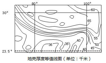下图是某区域地壳厚度等值线图,读图回答下列各题。小题1:图示区域地壳的厚度分布特点是A.北部低,南部高B.中间高,四周低C.中部地区变化大D.东部地区最薄小题2 下图是某区域地壳厚度等值线图,读图回答下列各题。小题1:图示区域地壳的厚度分布特点是A.北部低,南部高B.中间高,四周低C.中部地区变化大D.东部地区最薄小题2