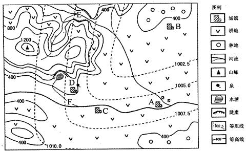材料一:下图是我国某地区地形等高线及某时刻海平面等压线图。材料二:该地某中学地理小组开展研究性学习,拟定了两个研究课题,即 材料一:下图是我国某地区地形等高线及某时刻海平面等压线图。材料二:该地某中学地理小组开展研究性学习,拟定了两个研究课题,即