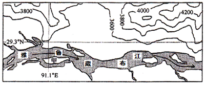 下图为雅鲁藏布江局部等高线地形图,读图回答下列各题。小题1:若图中甲岛为一江心洲,其与图中最高点之间的相对高度可能为A.1210mB.830mC.610mD 下图为雅鲁藏布江局部等高线地形图,读图回答下列各题。小题1:若图中甲岛为一江心洲,其与图中最高点之间的相对高度可能为A.1210mB.830mC.610mD