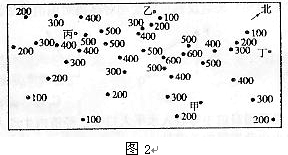 图2为某地海拔高度示意图,回答1-3题。1.测量图2地区海拔高度所采用的最便捷的技术是 A.遥感 B.全球定位系统 C.地理信息系统 D.数字地球2.图2中甲、 图2为某地海拔高度示意图,回答1-3题。1.测量图2地区海拔高度所采用的最便捷的技术是 A.遥感 B.全球定位系统 C.地理信息系统 D.数字地球2.图2中甲、