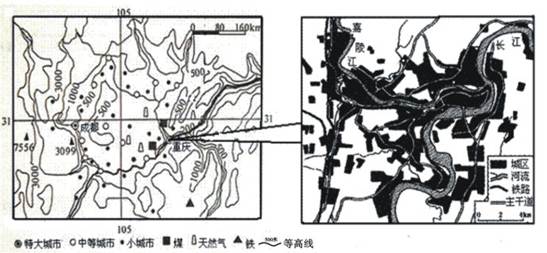 下图为成渝经济区等高线地形图、气候图和重庆城市分布示意图。结合材料回答下列问题成渝经济区水系形状是状;该地区地形是;自然带是;从热力环流状况看, 下图为成渝经济区等高线地形图、气候图和重庆城市分布示意图。结合材料回答下列问题成渝经济区水系形状是状;该地区地形是;自然带是;从热力环流状况看,