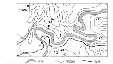 下图为某地区等高线地形图,有一公路沿河兴建。据图回答3-4题3.下列叙述正确的是:A.河流总体上是从东北向西南流B.X、Y、Z、W四地中Z地势最低,靠近河流最适 下图为某地区等高线地形图,有一公路沿河兴建。据图回答3-4题3.下列叙述正确的是:A.河流总体上是从东北向西南流B.X、Y、Z、W四地中Z地势最低,靠近河流最适