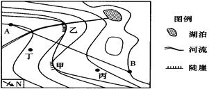 该图为某山地的局部等高线图,比例尺为1︰5000,等高距为20米,AB为空中索道。据此回答问题。小题1:乘索道上行的方向是A.东北B.西南C.正北D.正南小 该图为某山地的局部等高线图,比例尺为1︰5000,等高距为20米,AB为空中索道。据此回答问题。小题1:乘索道上行的方向是A.东北B.西南C.正北D.正南小