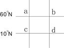 如图所示:ac、bd为两根经线:小题1:若ac、bd分别为100°E、150°E,则ab、bd、cd、ac四条线段所取比例尺的大小关系为:A.ab<cd=" 如图所示:ac、bd为两根经线:小题1:若ac、bd分别为100°E、150°E,则ab、bd、cd、ac四条线段所取比例尺的大小关系为:A.ab<cd="