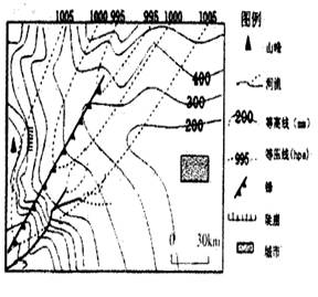 下图为我国西北某地等高线和等压线分布图,图中天气系统移动速度为120km/天,回答下列各题小题1:根据图示信息,说法正确的是A.地形以高原丘陵为主B.河流径流量 下图为我国西北某地等高线和等压线分布图,图中天气系统移动速度为120km/天,回答下列各题小题1:根据图示信息,说法正确的是A.地形以高原丘陵为主B.河流径流量