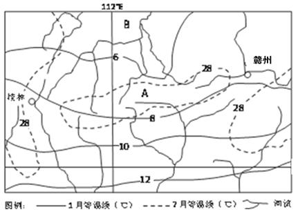 下图为“我国某区域1月和7月等温线分布图”。读图完成下列各题。小题1:图示区域 A.1月等温线分布主要受地形地势影响B.7月等温线分布主要受海陆位置影响C. 下图为“我国某区域1月和7月等温线分布图”。读图完成下列各题。小题1:图示区域 A.1月等温线分布主要受地形地势影响B.7月等温线分布主要受海陆位置影响C.