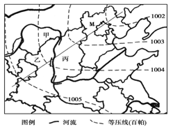 下图为“我国局部地区秋季等压线分布图”。读图完成下列各题。小题1:此时甲地吹( )A.东南风B.西南风C.东北风D.西北风小题2:如果图中M线为锋线,则下列沿乙 下图为“我国局部地区秋季等压线分布图”。读图完成下列各题。小题1:此时甲地吹( )A.东南风B.西南风C.东北风D.西北风小题2:如果图中M线为锋线,则下列沿乙