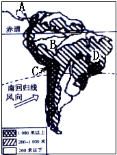读图,南美洲地形略图,有关分析叙述,有错的是A.A是南北美洲分界线苏伊士运河B.B所在区域是亚马孙平原C.C是世界上最长的安第斯山脉D.D所在的国家是巴 魔方格