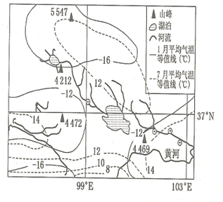 读我国某地区一月、七月气温分布图,判断回答下列问题。小题1:该图显示A.纬度越高,温度越低B.南北温差夏季小、冬季大C.最大的湖泊湖区年温差超过24℃D.最高峰 读我国某地区一月、七月气温分布图,判断回答下列问题。小题1:该图显示A.纬度越高,温度越低B.南北温差夏季小、冬季大C.最大的湖泊湖区年温差超过24℃D.最高峰