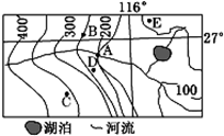 读我国某区域等高线(单位:米)地形图,读图完成问题。小题1:E点的海拔可能为A.142米B.192米C.98米D.298米小题2:下列说法正确的是A.图中A处地 读我国某区域等高线(单位:米)地形图,读图完成问题。小题1:E点的海拔可能为A.142米B.192米C.98米D.298米小题2:下列说法正确的是A.图中A处地