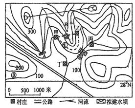读我国东部沿海某地等高线示意图,回答下列问题。写出图中字母所示的地形名称:A,B。如果在甲村和乙村之间修建一条公路,应选择(① 读我国东部沿海某地等高线示意图,回答下列问题。写出图中字母所示的地形名称:A,B。如果在甲村和乙村之间修建一条公路,应选择(①