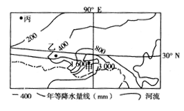 该图是某区域年等降水量线分布图。据图回答问题。小题1:有关乙、丙两地农业生产的差异的叙述,正确的是A.乙地主要发展畜牧业B.丙地发展河谷农业C.乙地主要种植 该图是某区域年等降水量线分布图。据图回答问题。小题1:有关乙、丙两地农业生产的差异的叙述,正确的是A.乙地主要发展畜牧业B.丙地发展河谷农业C.乙地主要种植