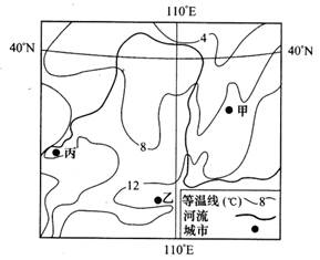 读“某地区年均温等温线分布图”,回答题。小题1:下列说法,正确的是A.乙城市西侧的等温线向西弯曲主要影响因素是海陆位置B.甲城市北侧的等温线向北弯曲主要影响 读“某地区年均温等温线分布图”,回答题。小题1:下列说法,正确的是A.乙城市西侧的等温线向西弯曲主要影响因素是海陆位置B.甲城市北侧的等温线向北弯曲主要影响