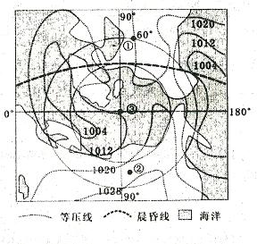 读某区域某时海平面等压线分布示意图,虚线为晨昏线,回答下列问题。①地位于②地的方向, ①地距③地约千米。该日,地球公转速度较,③地有(极昼或 读某区域某时海平面等压线分布示意图,虚线为晨昏线,回答下列问题。①地位于②地的方向, ①地距③地约千米。该日,地球公转速度较,③地有(极昼或