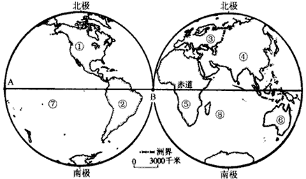 读下面的东西半球图回答下列问题: 写出图中数字所代表的大洲、大洋的名称: ①__________ ②__________ 读下面的东西半球图回答下列问题: 写出图中数字所代表的大洲、大洋的名称: ①__________ ②__________