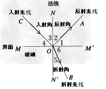 填图:这是光在空气和玻璃中传播时的情形,请你在图中指认:①空气与玻璃的界面、②法线、③入射光线、④反射光线、⑤折射光线、⑥入射角、⑦反射角、⑧折射角 填图:这是光在空气和玻璃中传播时的情形,请你在图中指认:①空气与玻璃的界面、②法线、③入射光线、④反射光线、⑤折射光线、⑥入射角、⑦反射角、⑧折射角