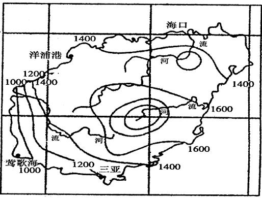 图4为我国某岛屿平均降水量(毫米)分布图,回答13-15题:小题1:根据图中的相关信息,可推测该岛年平均气温等值线分布特点是A.大致与纬线平行,南高北低B. 图4为我国某岛屿平均降水量(毫米)分布图,回答13-15题:小题1:根据图中的相关信息,可推测该岛年平均气温等值线分布特点是A.大致与纬线平行,南高北低B.