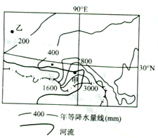 下图是某地年等降水量线分布示意图。读图回答下列各题。小题1:甲地附近降水量丰富的主要原因是A.然面活动频繁B.西南季风带来丰沛的水汽,多地形雨C.受台风活动 下图是某地年等降水量线分布示意图。读图回答下列各题。小题1:甲地附近降水量丰富的主要原因是A.然面活动频繁B.西南季风带来丰沛的水汽,多地形雨C.受台风活动