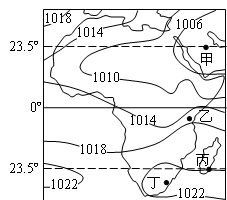 图表示某区域某时刻近地面等压线分布,读图完成下列各题。小题1:有关四地此时天气的说法正确的是A.甲地盛行下沉气流B.乙地风力较大C.丙地吹西南风D.丁地天气晴朗 图表示某区域某时刻近地面等压线分布,读图完成下列各题。小题1:有关四地此时天气的说法正确的是A.甲地盛行下沉气流B.乙地风力较大C.丙地吹西南风D.丁地天气晴朗