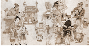 下面一幅画是北宋画家张择端的《清明上河图》,它描绘了东京汴河沿岸商业繁荣的景象。当时汴河穿城而过,西由黄河受水,东入淮河,水量丰富,船运繁忙,大江 下面一幅画是北宋画家张择端的《清明上河图》,它描绘了东京汴河沿岸商业繁荣的景象。当时汴河穿城而过,西由黄河受水,东入淮河,水量丰富,船运繁忙,大江