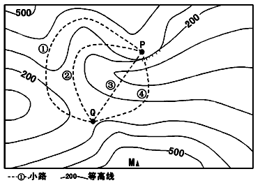 下图是“某地地形简图”,M点位于36.5°N。两中学生分别到达P、M点,测量并计算出两点相对高度是288米。读图回答——题。 下图是“某地地形简图”,M点位于36.5°N。两中学生分别到达P、M点,测量并计算出两点相对高度是288米。读图回答——题。