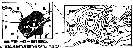 下面的右图是北半球某地区某时刻地面等压线图,左图是A城市空间结构图,读图回答下列问题。图中B、C两线实际存在锋面的是__ 下面的右图是北半球某地区某时刻地面等压线图,左图是A城市空间结构图,读图回答下列问题。图中B、C两线实际存在锋面的是__