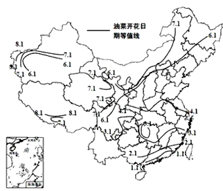 读我国油菜开花日期等值线示意图,回答问题。 油菜生长需要一定的温度和水分条件,我国北起黑龙江,南至海南,西起新疆,东至沿海各省,不论是青藏高原,还是长江 读我国油菜开花日期等值线示意图,回答问题。 油菜生长需要一定的温度和水分条件,我国北起黑龙江,南至海南,西起新疆,东至沿海各省,不论是青藏高原,还是长江