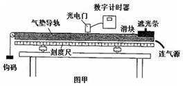 某实验小组利用如图甲所示的实验装置来验证钩码和滑块所组成的系统由静止释放后机械能是否守恒。实验前已经调整气垫导轨底座使之水平,且选定滑块从静止开始运动的过程进行 某实验小组利用如图甲所示的实验装置来验证钩码和滑块所组成的系统由静止释放后机械能是否守恒。实验前已经调整气垫导轨底座使之水平,且选定滑块从静止开始运动的过程进行