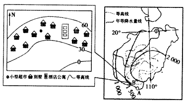 根据材料和图,结合所学知识,回答下列问题。材料一:图中A市某房地产开发商在B处开发了别墅式和酒店公寓式海景房,开盘前开发商作了如下宣传:全部精装 根据材料和图,结合所学知识,回答下列问题。材料一:图中A市某房地产开发商在B处开发了别墅式和酒店公寓式海景房,开盘前开发商作了如下宣传:全部精装