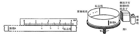 某同学设计了一个测定油漆喷枪向外喷射油漆雾滴速度的实验。他采用图1所示的装置,该油漆喷枪能够向外喷射四种速度大小不同的油漆雾滴,设喷射速度大小为v0,一个直径为 某同学设计了一个测定油漆喷枪向外喷射油漆雾滴速度的实验。他采用图1所示的装置,该油漆喷枪能够向外喷射四种速度大小不同的油漆雾滴,设喷射速度大小为v0,一个直径为