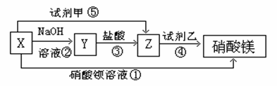 X、Y、Z三种物质有如图所示转化关系根据上述转化关系,写出下列物质的化学式:X、Y、Z试剂甲,试剂乙。写出上述各步反应①~⑤的离子方程式 X、Y、Z三种物质有如图所示转化关系根据上述转化关系,写出下列物质的化学式:X、Y、Z试剂甲,试剂乙。写出上述各步反应①~⑤的离子方程式