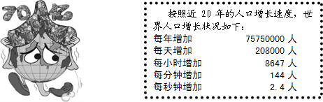 阅读漫画和材料完成下列各题.请你根据漫画的寓意,给漫画起个名字:______目前,世界人口总数已经超过______亿.近年来,世界人口增长的特点是_ 魔方格