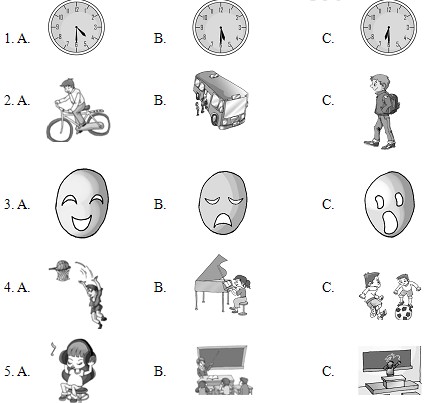 听句子,选择正确的图画。1._______2._______3._______4._______5._______ 听句子,选择正确的图画。1._______2._______3._______4._______5._______