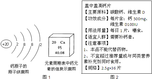 如图1是钙的原子结构示意图和钙元素在周期表中的信息示意图回答:钙元素属于 元素;钙的相对原子质量是 ;钙元素和氯元素形成 如图1是钙的原子结构示意图和钙元素在周期表中的信息示意图回答:钙元素属于 元素;钙的相对原子质量是 ;钙元素和氯元素形成