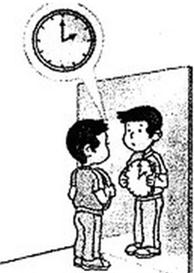 如图所示,小赵同学手拿时钟站在平面镜前,则A.小赵同学离平面镜越远,像越小B.小赵同学离平面镜越远,像越大C.时钟指示的时间是2点整D.时钟指示的时间是