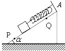 如图所示,倾角为α=60°的斜面上,放一质量为1kg大小可以忽略的物体,用劲度系数k=100N/m的弹簧平行于斜面吊着,物体放在PQ之间任何位置都能处