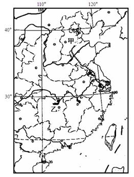 下图中甲位于华北平原,乙位于长江中下游平原。读图,回答题。小题1:甲、乙两地共有的地理现象是A.广泛种植水稻B.雨热同期C.冬季河流结冰D.水运发达小题2: 下图中甲位于华北平原,乙位于长江中下游平原。读图,回答题。小题1:甲、乙两地共有的地理现象是A.广泛种植水稻B.雨热同期C.冬季河流结冰D.水运发达小题2: