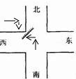 如图所示,公路边设有一大平面镜,我们从镜中看到一辆汽车向东驶到十字路口向右拐弯,这辆车实际上是向______行驶,向______拐弯. 魔方格