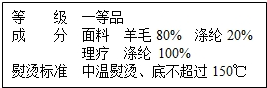 某西服标签的部分内容如右,请根据标签提供的信息,回答下列问题:西服成分中,属于合成纤维的是______.在面料中加入涤纶的作用是什么? 魔方格