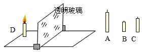 如图所示,是探究平面镜成像特点的实验装置,在四根蜡烛中,蜡烛C与点燃的蜡烛D大小完全相等。实验中,小明将点燃的蜡烛放在透明玻璃的左侧,可观察到玻璃中 如图所示,是探究平面镜成像特点的实验装置,在四根蜡烛中,蜡烛C与点燃的蜡烛D大小完全相等。实验中,小明将点燃的蜡烛放在透明玻璃的左侧,可观察到玻璃中