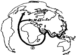 读图回答:石油运输路线①②③中,运输量最大的是______.运输路线②经过______、印度洋和______洋,主要运往______和______.