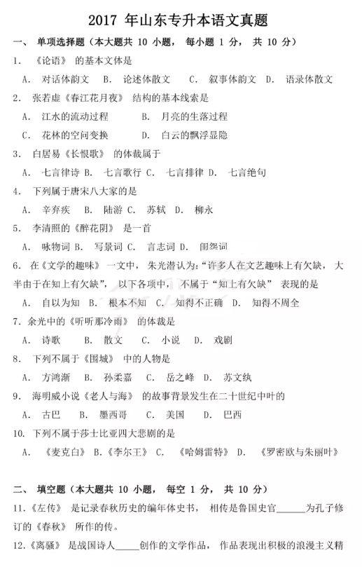 山东省统招专升本考试历年真题 山东省统招专升本考试历年真题