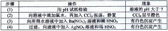 某无色溶液含有①Na+、②Ba2+、③Cl—、④Br—、⑤SO2-3;⑥SO2-4离子中的若干种,依次进行下列实验,且每步所加试剂均过量,观察到的现象如下:下列 某无色溶液含有①Na+、②Ba2+、③Cl—、④Br—、⑤SO2-3;⑥SO2-4离子中的若干种,依次进行下列实验,且每步所加试剂均过量,观察到的现象如下:下列