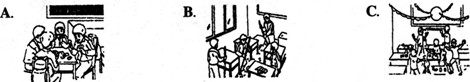 听对话,选择与对话内容相符的图片。1. 2. 3. 4. 听对话,选择与对话内容相符的图片。1. 2. 3. 4.